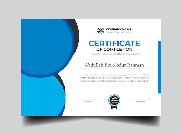 Certificado vectorial de diseño de finalización y plantilla de certificado