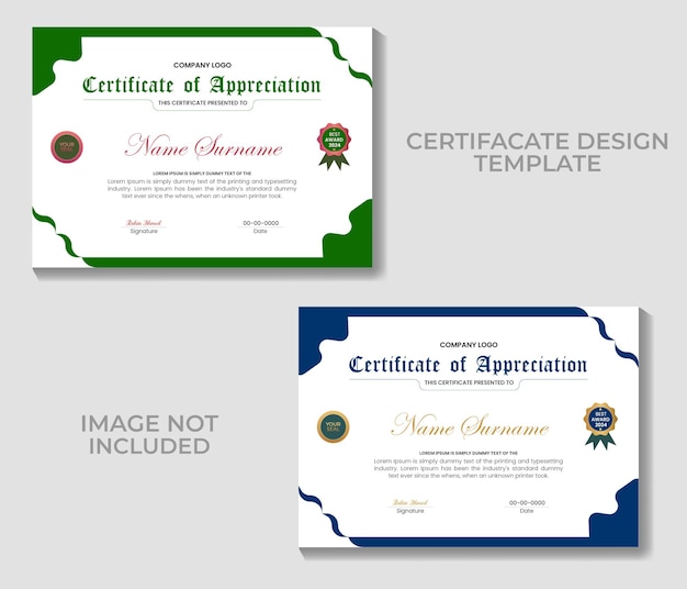 Vector certificados de logro medallas de logro y plantillas de notas de agradecimiento