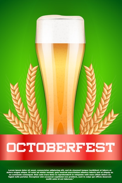 Vector cerveza de celebración de octoberfest. vaso con cerveza y malta de grano.