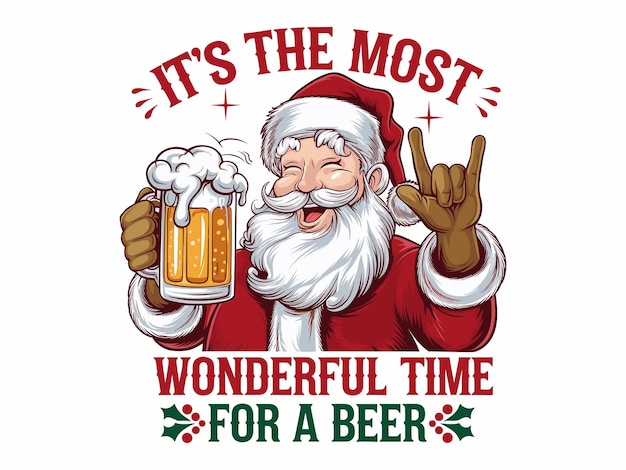 La cerveza divertida de Papá Noel, las vacaciones de Navidad, el diseño vectorial de la alegría.