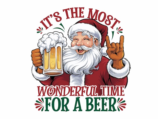 La cerveza divertida de Papá Noel, las vacaciones de Navidad, el diseño vectorial de la alegría.