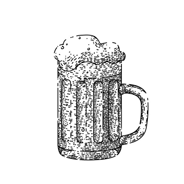 Cerveza lager taza boceto dibujado a mano vector