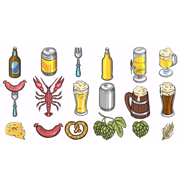 Vector cerveza mano dibujo conjunto de bocetos ilustración