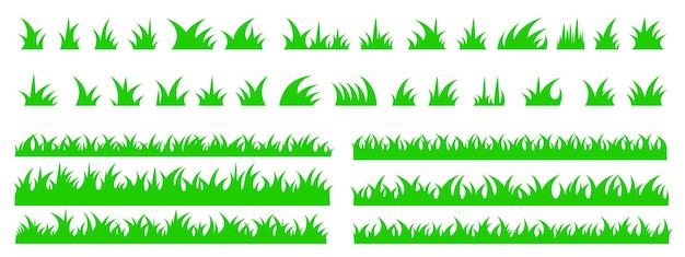 Vector césped plano matas de césped verdes largas y cortas conjunto grande de primavera