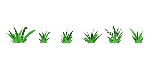 Césped verde Elementos aislados del campo Primavera verano dibujado a mano hierbas parque césped prado boceto estilo dibujos animados planos elementos botánicos aislados para la decoración símbolo ecológico vector dibujos dibujos