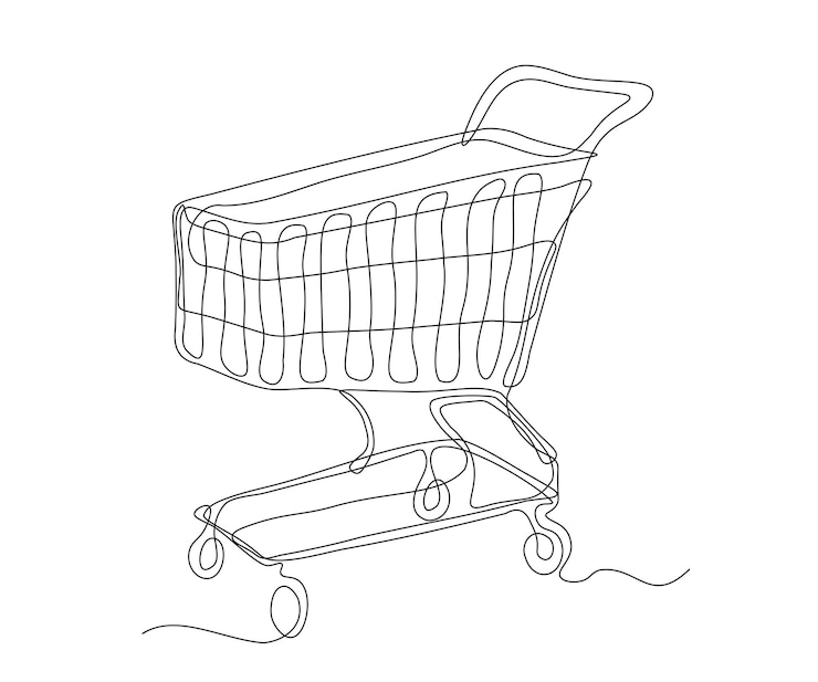 Vector cesta abstracta con asas caja carrito de compras dibujo continuo de una línea