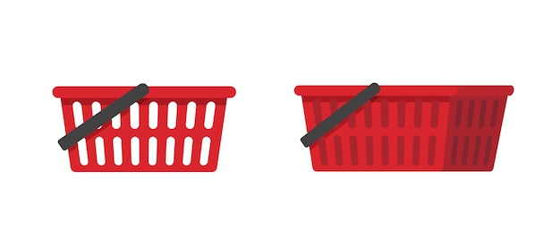 Cesta de carrito de compras o icono de bolsa de compras 3d e imagen gráfica vacía roja plana aislada en blanco