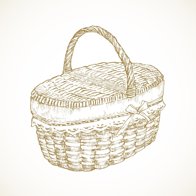 Cesta de comida Cottagecore Dibujado a mano Dibujo rural Vector Ilustración Campo Recreación y Picnic Doodle Artículo aislado