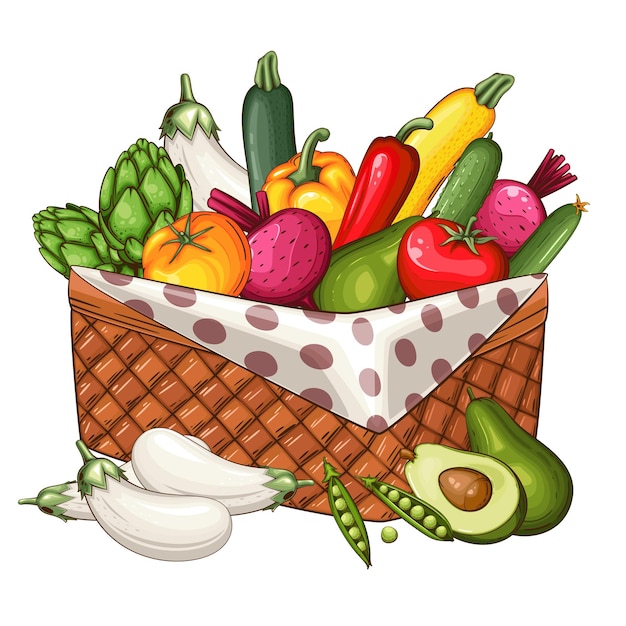 Cesta de comida con verduras frescas Ilustración Mezcla de verduras