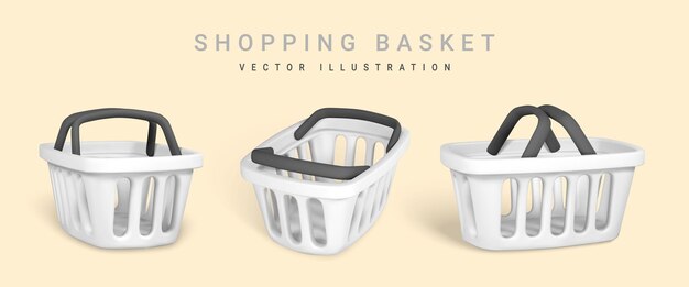 Cesta de compras blanca vacía 3d concepto de compras ilustración vectorial