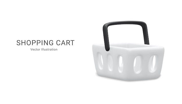 Cesta de compras blanca vacía realista Tienda en línea Carrito de compras 3d Ilustración vectorial