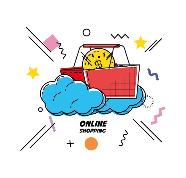 cesta de compras comprar diseño de ilustración de vector de icono en línea