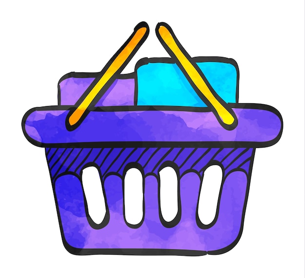 Cesta de compras de icono de estilo acuarela