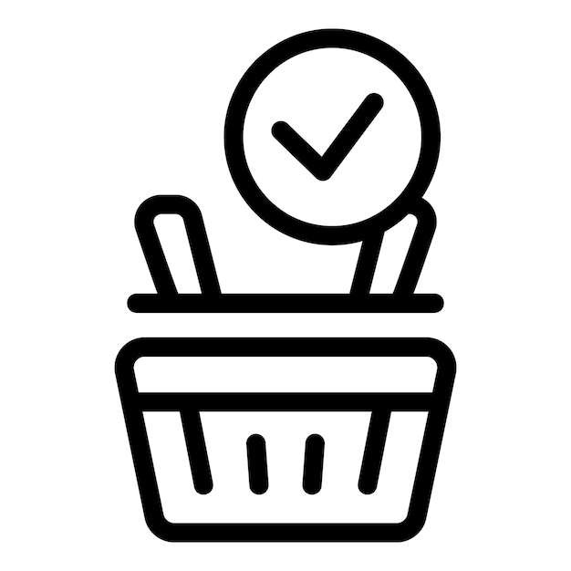 Cesta de compras con icono de marca de comprobación que confirma la compra