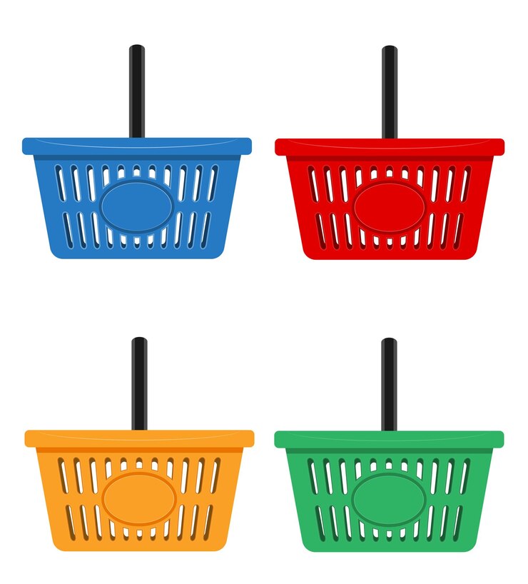 Vector cesta de compras de plástico para la ilustración de vector de stock de tienda