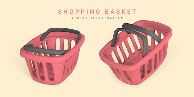 Vector cesta de compras roja vacía 3d concepto de compras ilustración vectorial