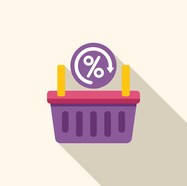 Cesta de compras con signo rotativo de porcentaje que indica el descuento