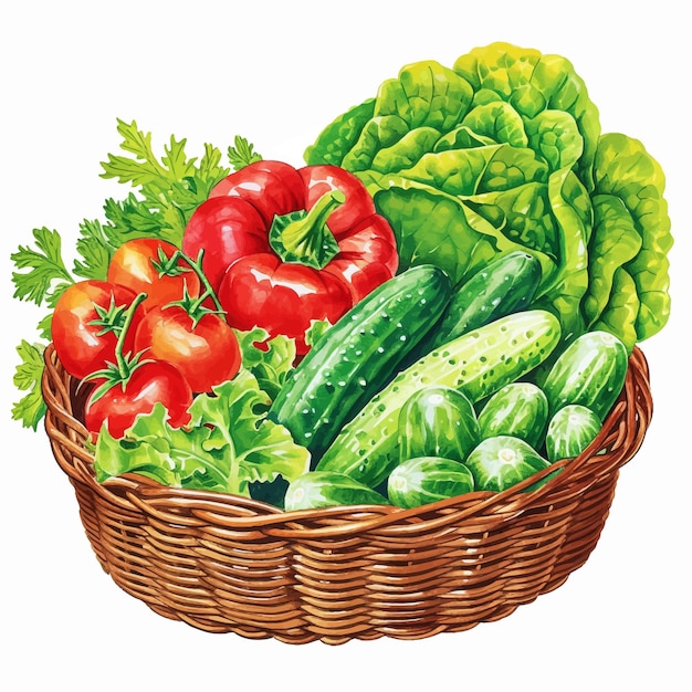 Cesta de encaje vectorial de verduras frescas