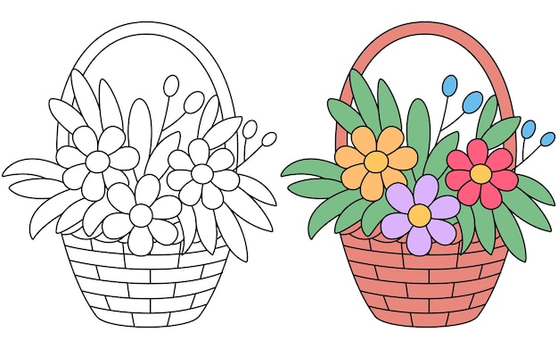 Cesta de flores para colorear para niños Ilustración vectorial del día de la madre