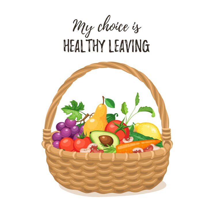 Vector cesta con fondo de alimentos frescos