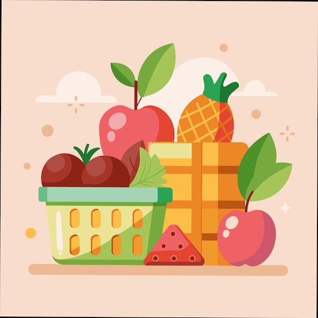 una cesta con frutas y una cesta con una cesta de frutas