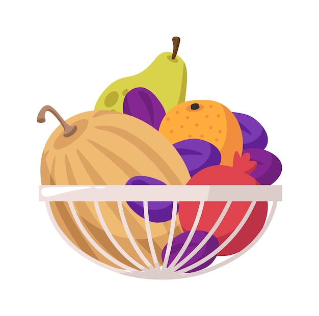 Cesta con frutas Icono de comida Ilustración vectorial