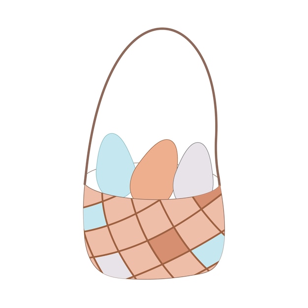 Cesta con huevos Cesta de mimbre Ilustración vectorial para Pascua en estilo garabato Colores pastel