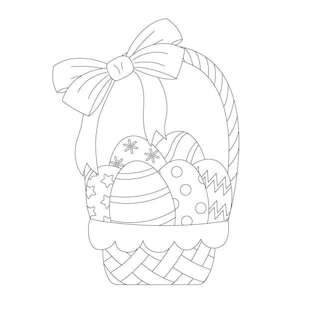 Cesta con huevos de Pascua para colorear página para niños ilustración vectorial