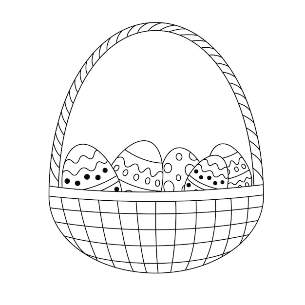 Cesta de huevos de pascua en la ilustración de vector de estilo doodle Elemento aislado sobre fondo blanco