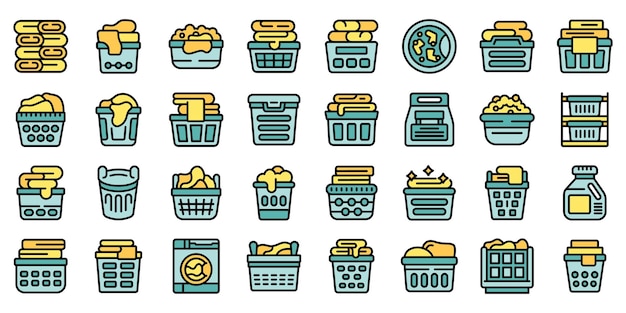 Cesta de lavandería iconos conjunto vector plano