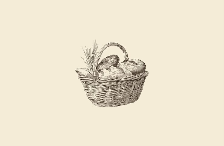 cesta llena de pan grabado vintage dibujo diseño ilustración vectorial