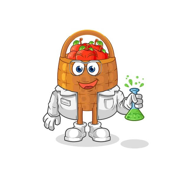 Cesta de manzana científico personaje de dibujos animados mascota vector