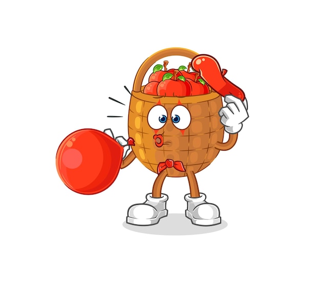 Cesta de manzana pantomima soplando globo dibujos animados mascota vector