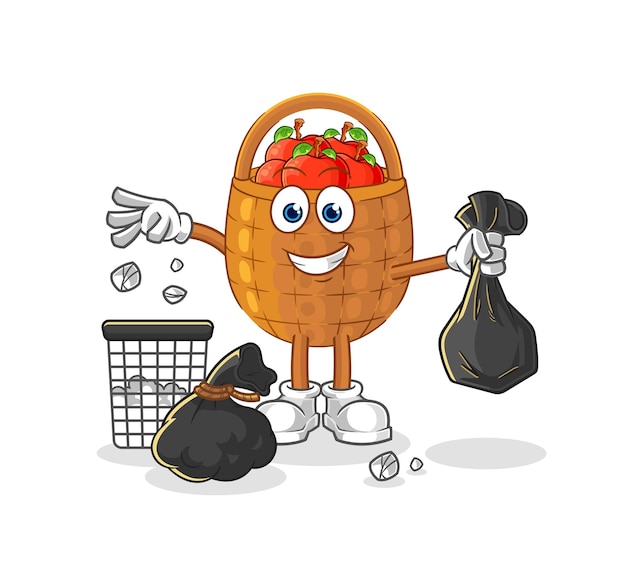 Cesta de manzana tirar basura mascota vector de dibujos animados