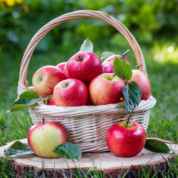 Vector cesta de manzanas rojas cosecha de otoño ilustración vectorial en estilo plano