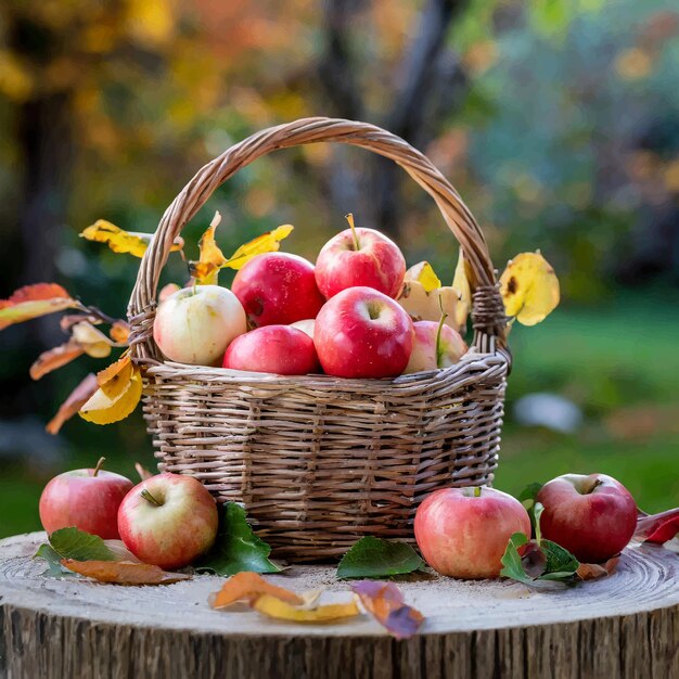 Cesta de manzanas rojas Cosecha de otoño Ilustración vectorial en estilo plano