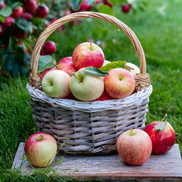 Cesta de manzanas rojas Cosecha de otoño Ilustración vectorial en estilo plano