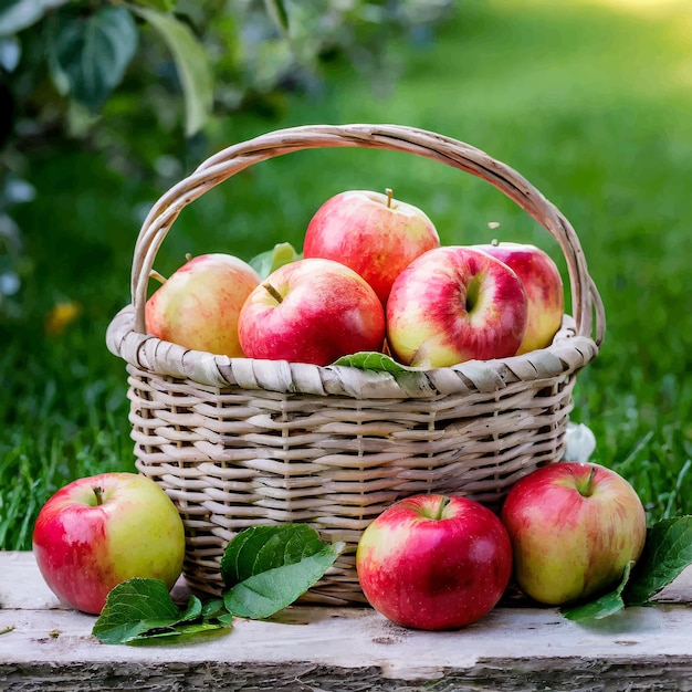 Vector cesta de manzanas rojas cosecha de otoño ilustración vectorial en estilo plano