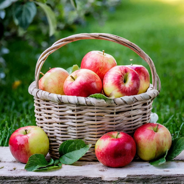 Cesta de manzanas rojas Cosecha de otoño Ilustración vectorial en estilo plano