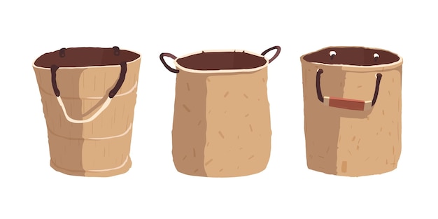Cesta de mimbre para cosechar Una bolsa para almacenar materiales a granel Ilustración vectorial en un estilo plano