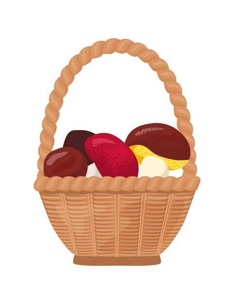 Cesta de mimbre llena de coloridos huevos de Pascua celebración festiva de la caza de huevos de Pascua ilustración vectorial