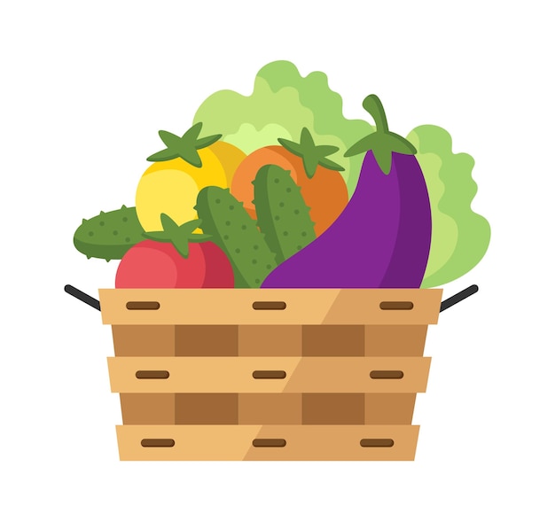 Cesta de mimbre con verduras Icono de comida Ilustración vectorial