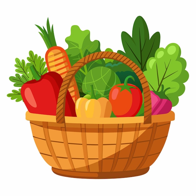 Cesta de mimbre con verduras Ilustración vectorial