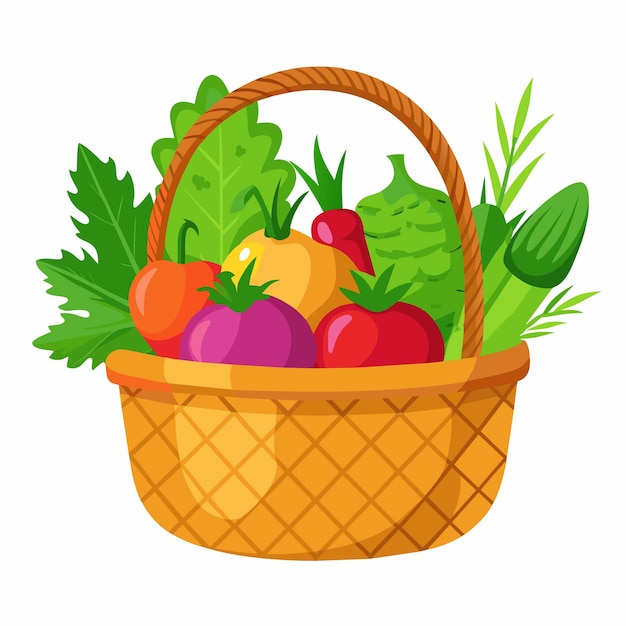 Cesta de mimbre con verduras Ilustración vectorial