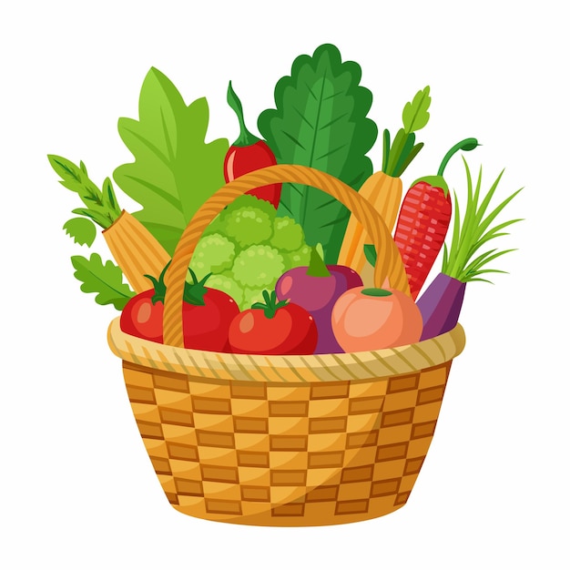 Cesta de mimbre con verduras Ilustración vectorial