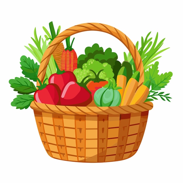 Cesta de mimbre con verduras Ilustración vectorial