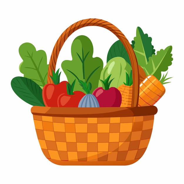 Cesta de mimbre con verduras Ilustración vectorial