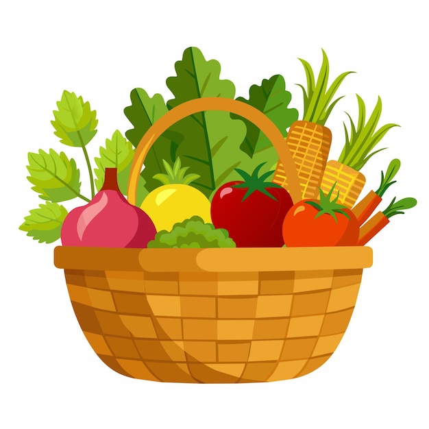Cesta de mimbre con verduras Ilustración vectorial