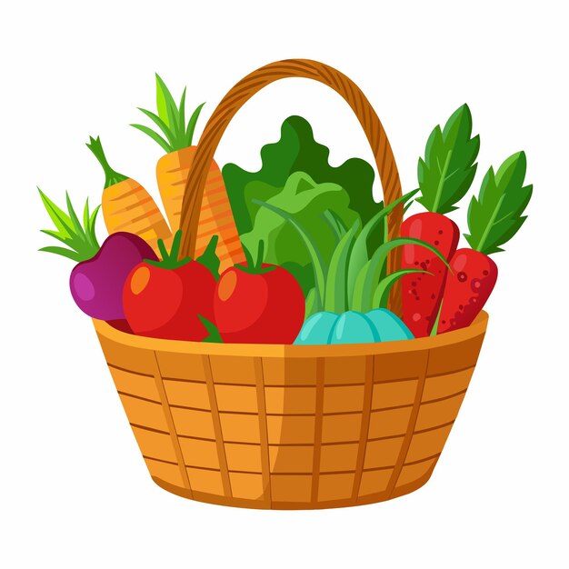 Cesta de mimbre con verduras Ilustración vectorial