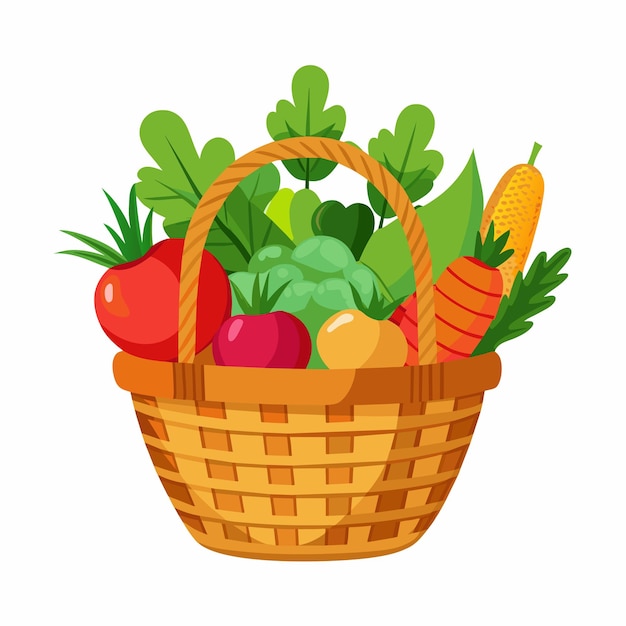 Cesta de mimbre con verduras Ilustración vectorial